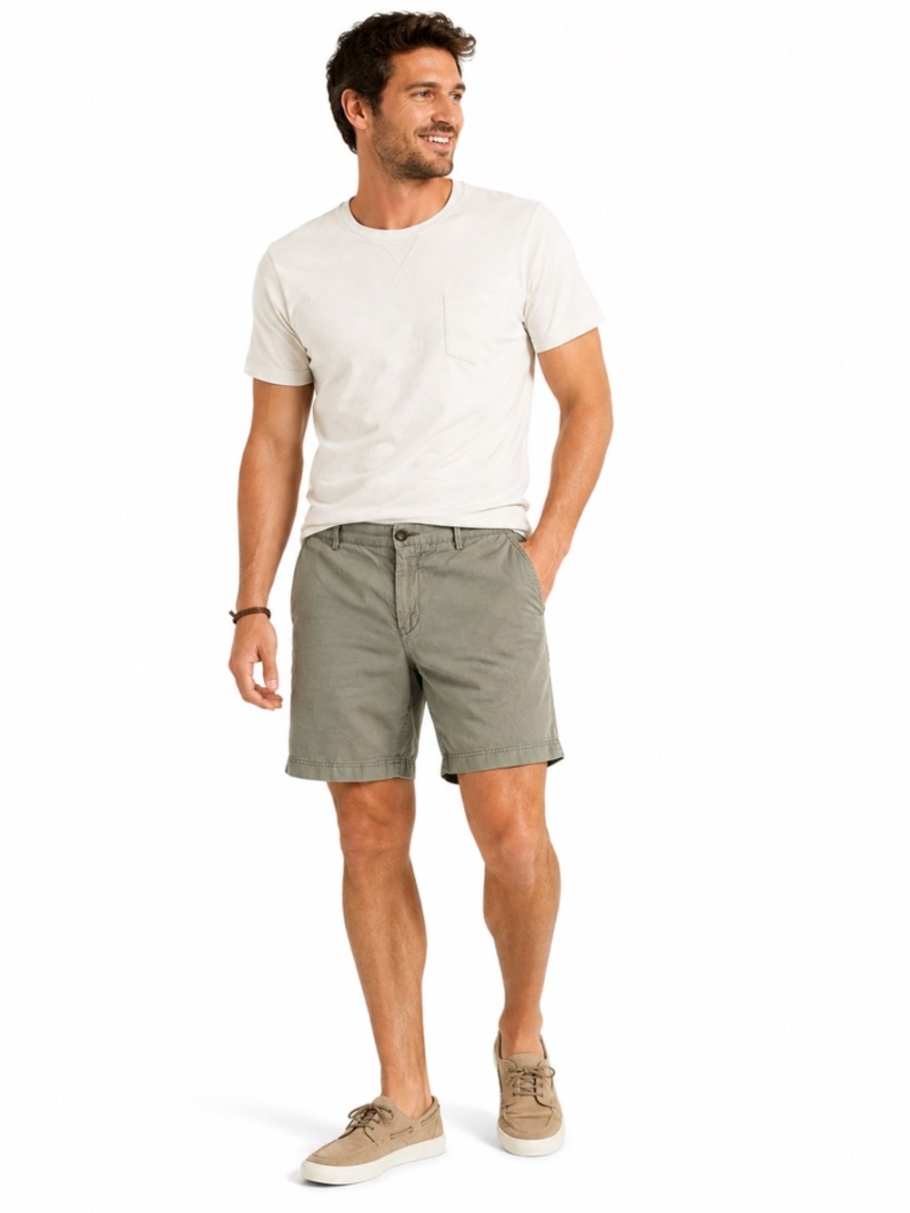 Hugo Boss Olive Green Chino Shorts Flat Front Cotton Size 32 Classic Casual